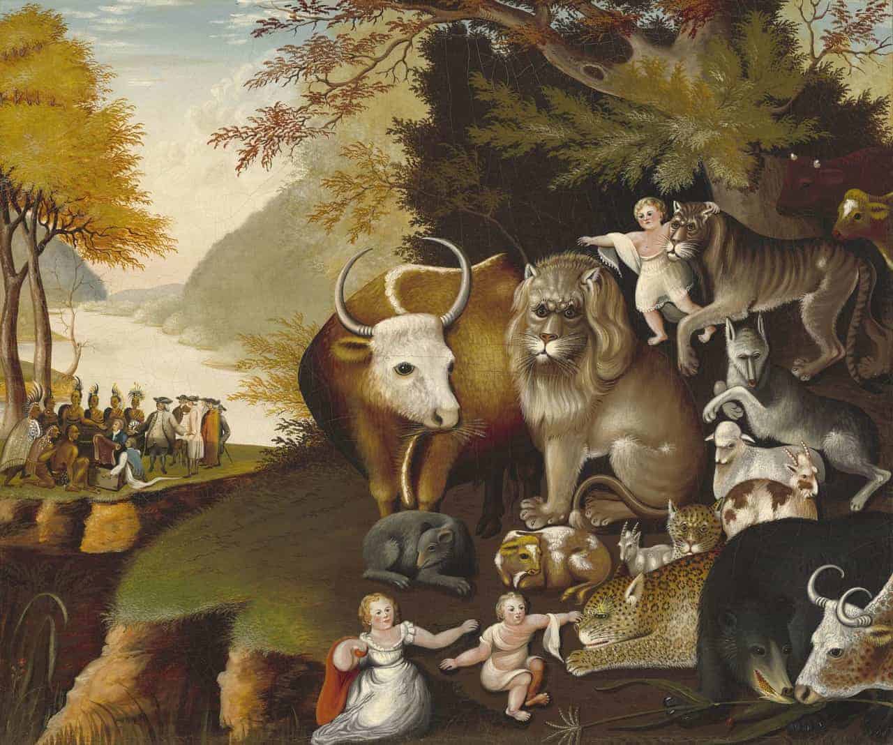 Edward Hicks, Peaceable Kingdom, 1834, Courtesy National Gallery of Art, Washington (article on animal-assisted therapy)