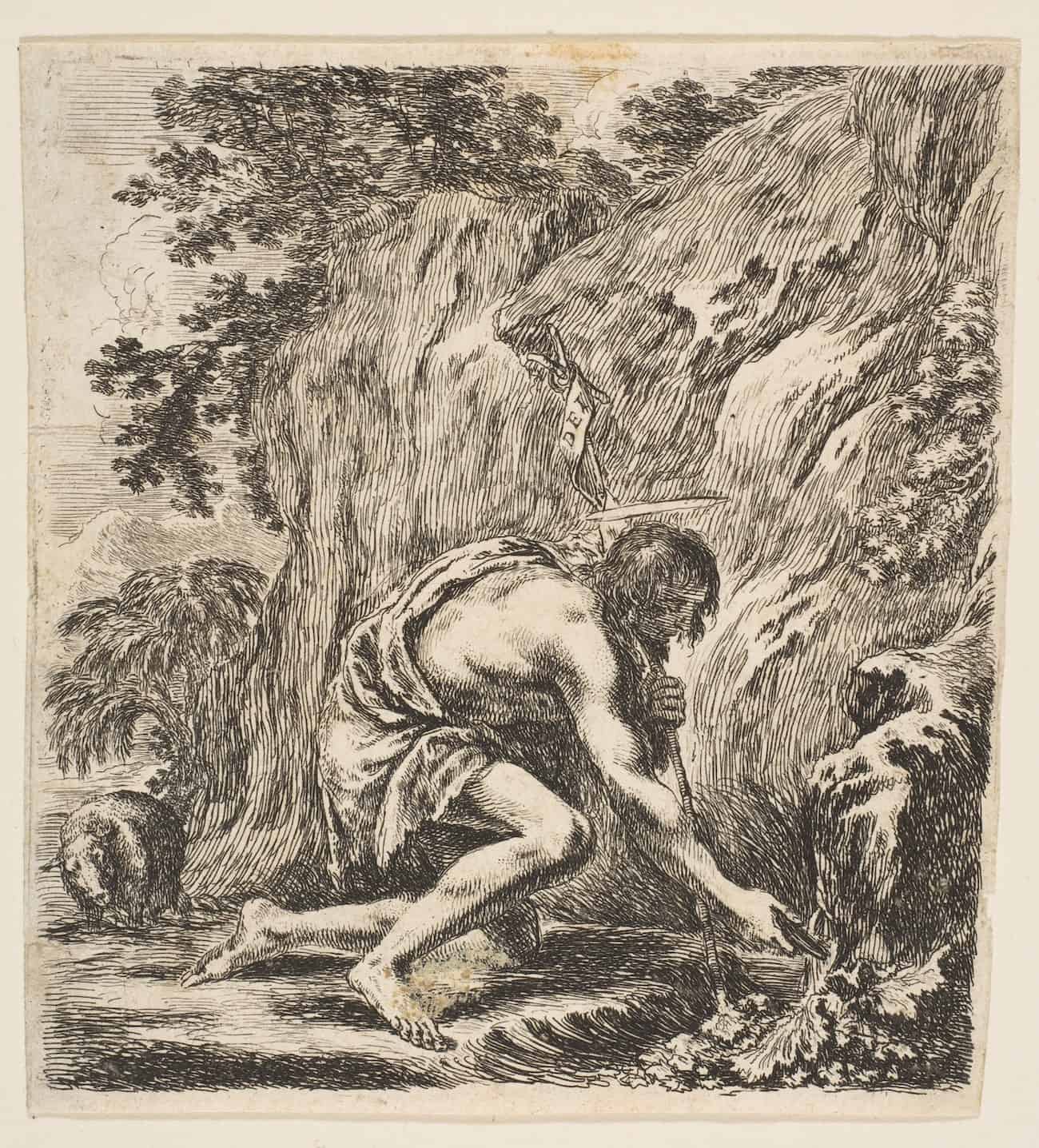 St. John the Baptist Drawing Water from a Spring, ca. 1649, Stefano della Bella, The Metropolitan Museum of Art (article on balneotherapy)