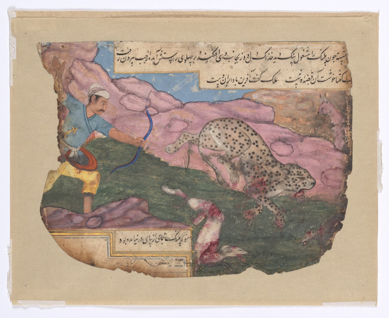 A Hunter Shoots a Leopard; Illustration to the Anwar-i Suhaili, ca. 1570–75, The Metropolitan Museum of Art, article on Survival Panic and Shock, The Human Condition